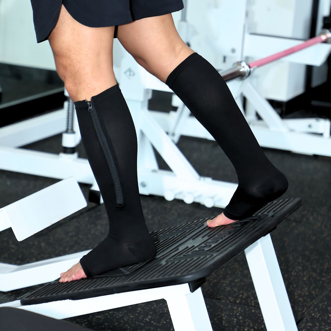 Kompressionssocken mit Reißverschluss und offener Spitze